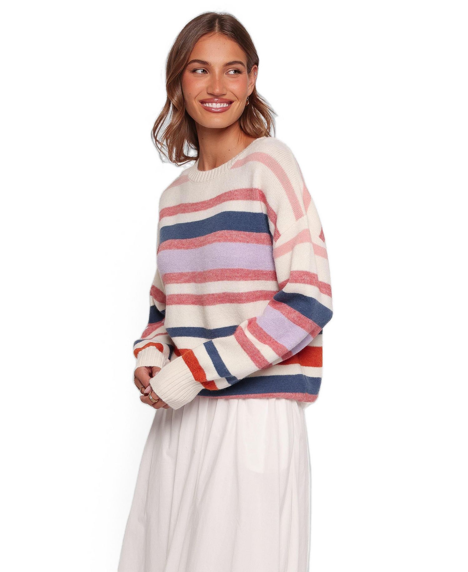 Women's Saski Crewneck Long-Sleeve Striped Sweater