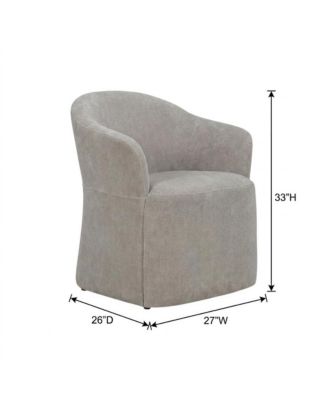 Solid Wood Upholstered Accent Dining Chair with Castors, Eclectic Style, Brown, Squared Arm Truffle