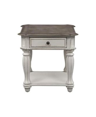 White Wooden End Table With Drawer and Shelf, Bedside Table for Bedroom