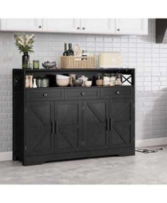 Farmhouse Buffet Cabinet 51 Inch - Sideboard Storage Cabinet with 3 Drawers and 4 Doors, Open Shelf for Kitchen and Dining Room