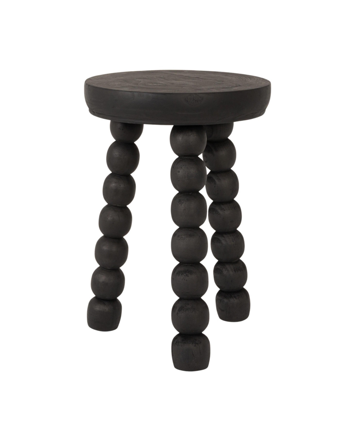 Storied Home Paulownia Wood Bead Ball Tri-Pod Accent Table - Black