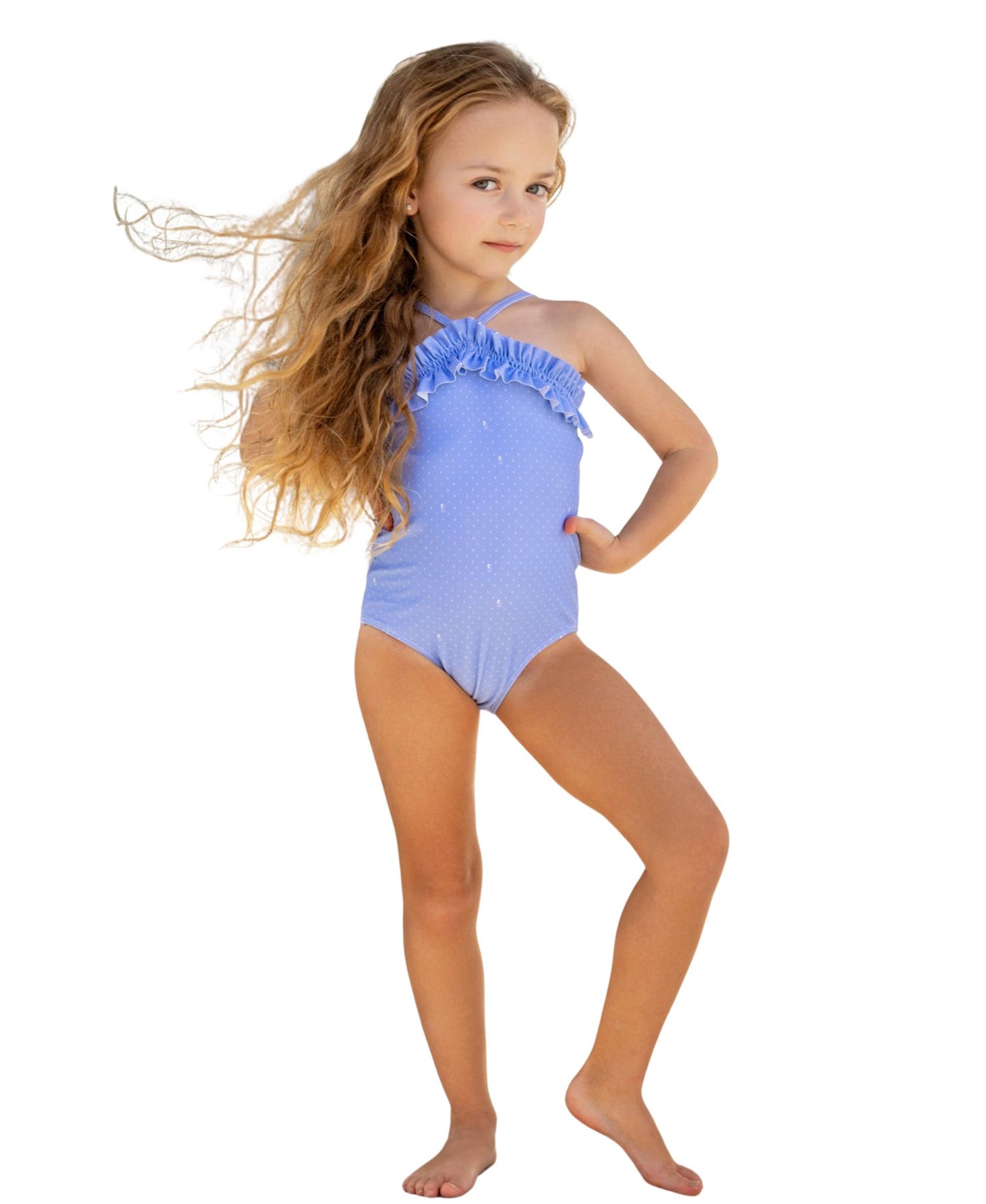 Girls' 4-16 Crossover-Back Ruffle-Trim One-Piece Swimsuit