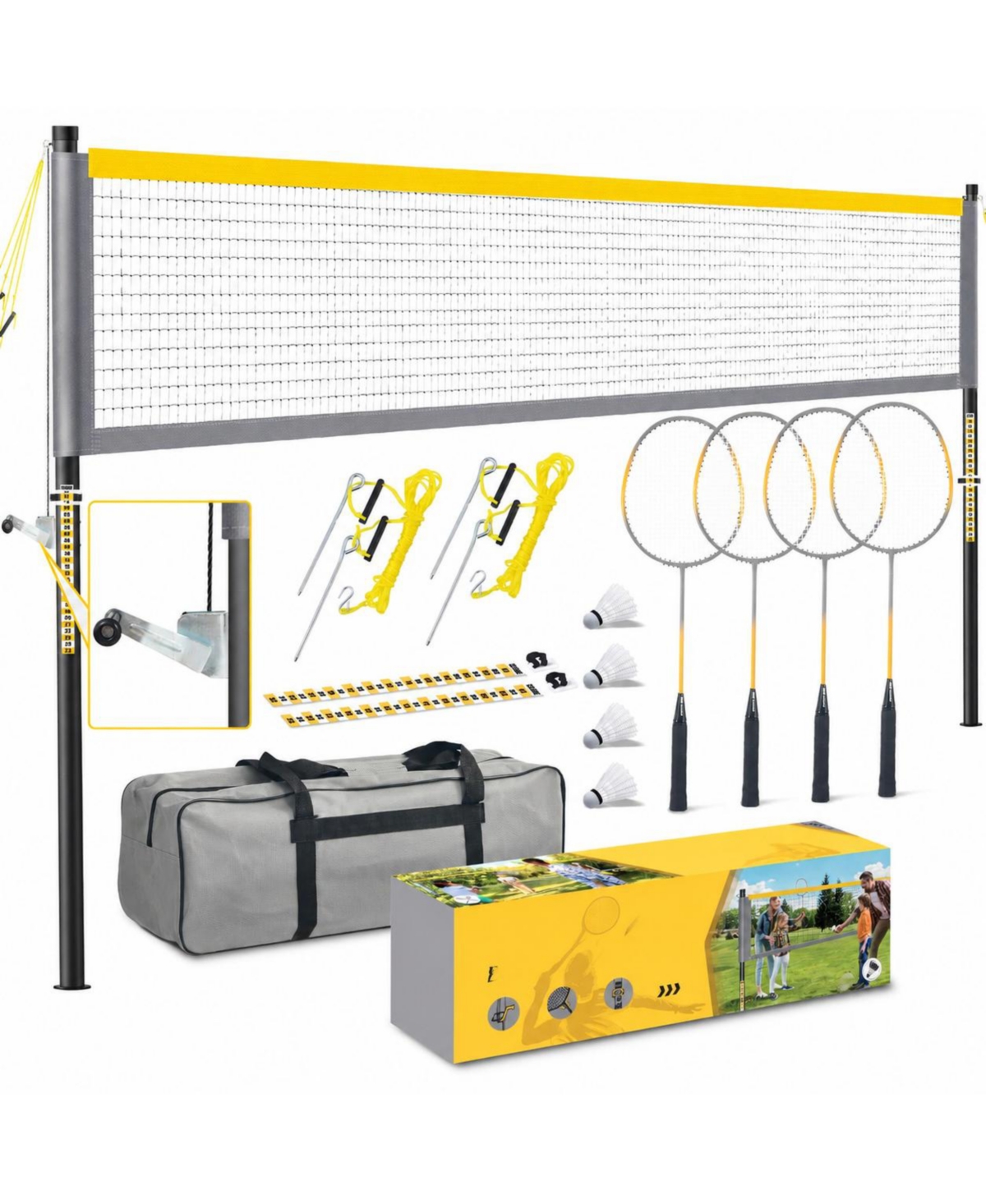 Furlihong Adjustable Backyard Net Set With Rackets For Outdoor Lawn Games - Badminton yellow
