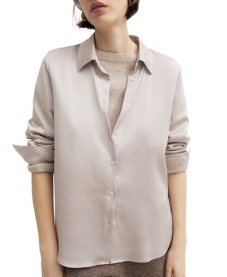 Women's Emmlira Collared Long-Sleeve Crinkle-Finish Hammered Satin Blouse