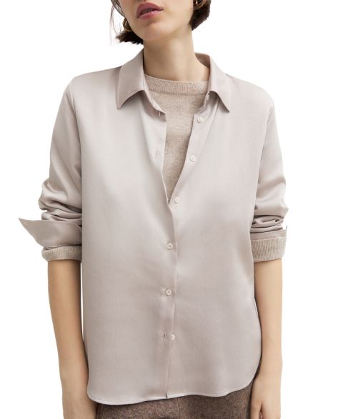 Женская блузка Emme Marella Emmlira Collared Long-Sleeve Crinkle-Finish Hammered Satin, цвет: Экрю