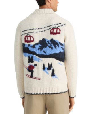 Men's Ski Lodge Collared Long-Sleeve Embroidered Cardigan