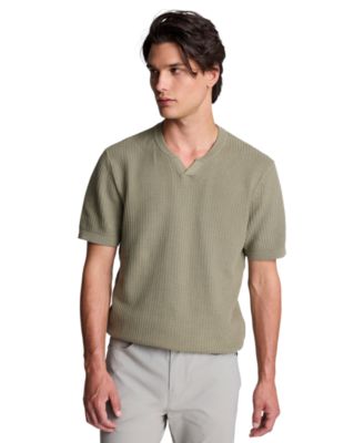 Men's Waffle Knit Short-Sleeve Henley Sweater