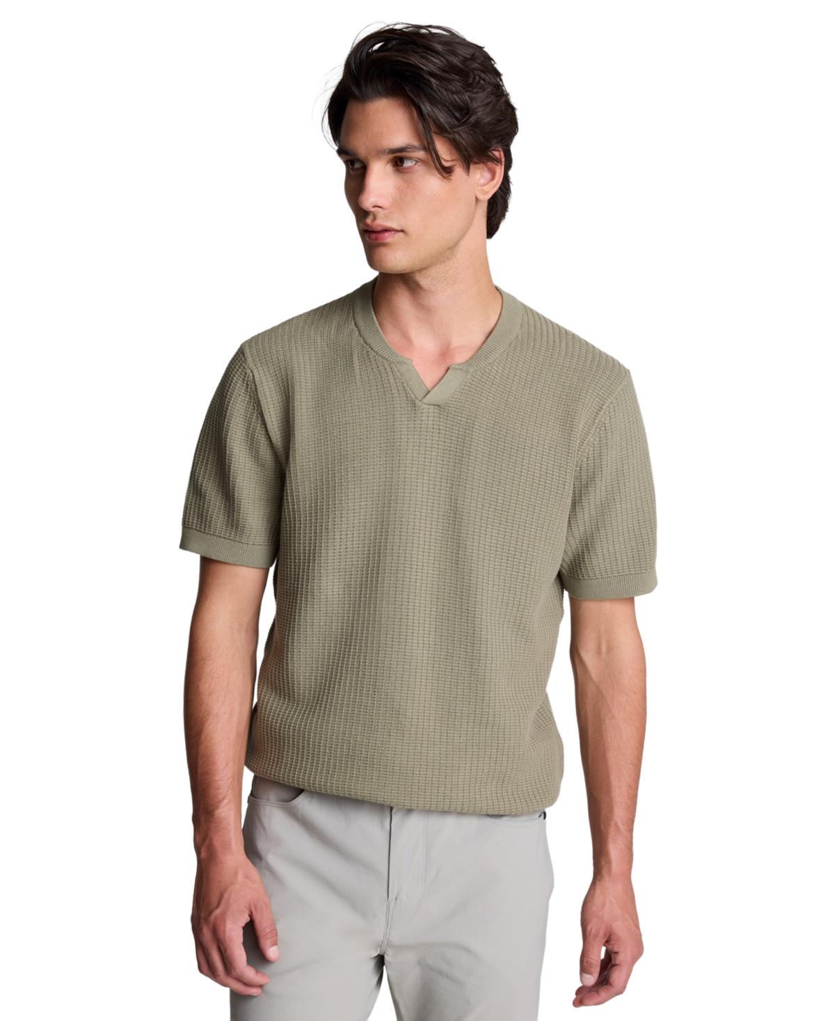 Kenneth Cole Men's Waffle Knit Short-Sleeve Henley Sweater