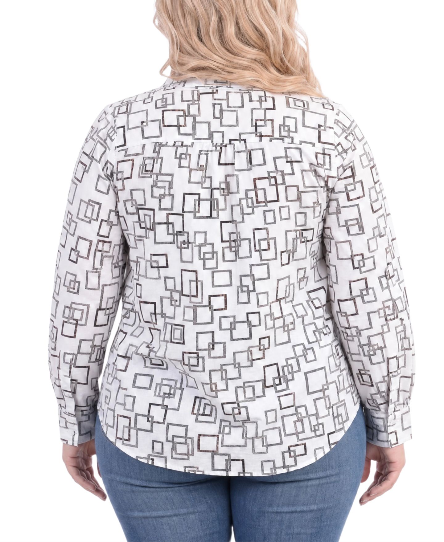 Женская блузка NY Collection Plus Size Foil Print 3/4-Sleeve Roll-Tab Collared, цвет: Слоновая кость бронзовый — фото 4