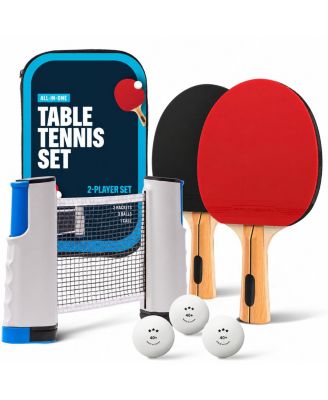 Portable Ping Pong Set Retractable Net All In One Paddles Balls Storage Case Family Game