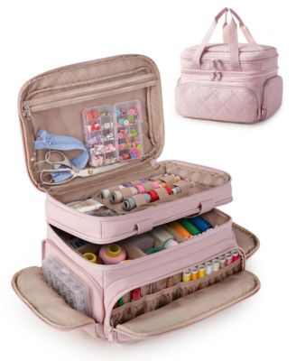 Dual Layer Sewing Organizer Bag With Removable Dividers Multi Pocket Storage