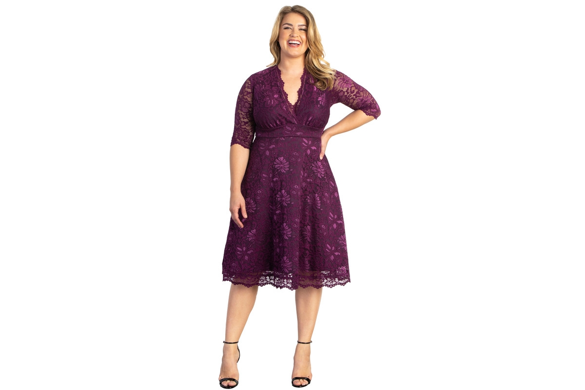Women's Plus Size Mademoiselle Lace Cocktail Dress with Sleeves - Berry bliss