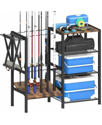 Heavy Duty Fishing Rod Rack Organizer With Multifunctional Storage Hooks