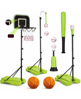 4 In 1 Kids Sports Toy Set Basketball Hoop Tball With Scoreboard