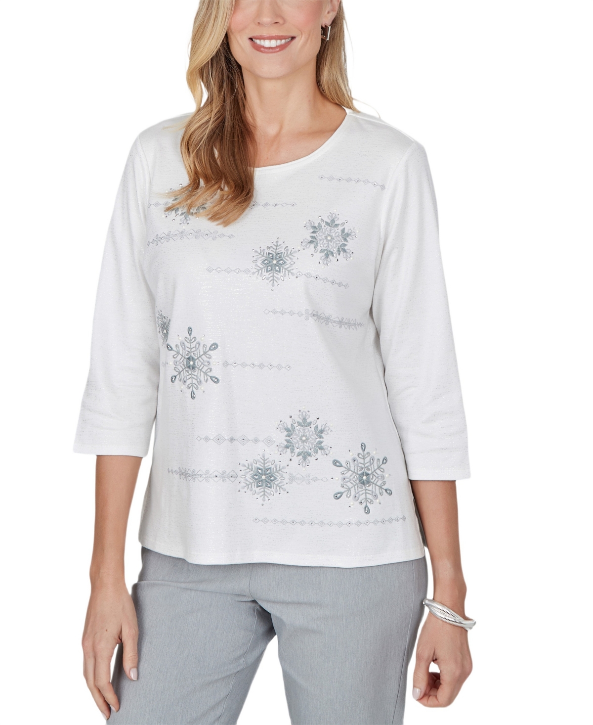 Alfred Dunner Women's 3/4-Sleeve Crewneck T-Shirt