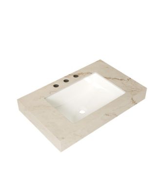 30 Inch Cream Gold Vein Sintered Stone Countertop Undermount Ceramic Basin 3 Standard Pre Drilled Faucet Holes No Cabinet Faucet or Sink Cover