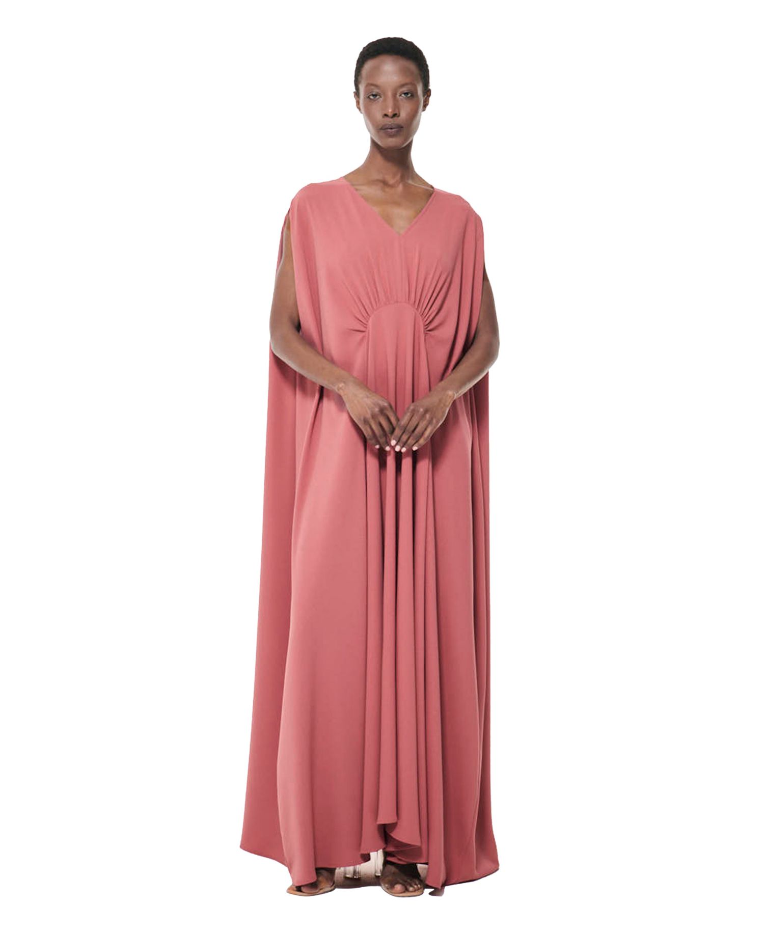 Women's Gathered Marked Waist V-Neck Loose-Fit Maxi Dress