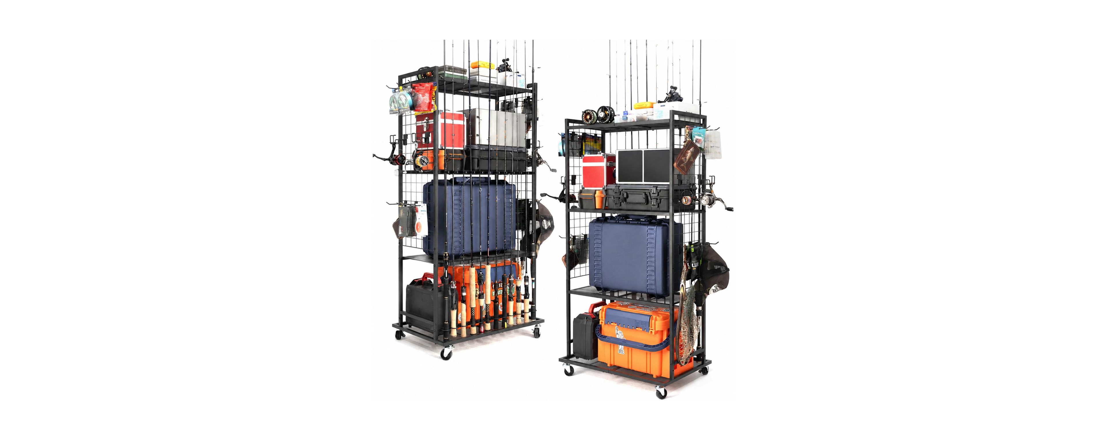 Magicorange Vertical Fishing Rod Storage Rack With Prep Deck And Tiered Gear