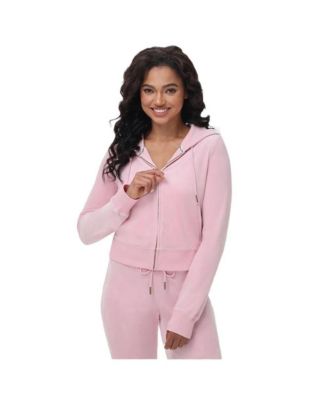 Women's Luxe Velour Full-Zip Rhinestone Cropped Hoodie