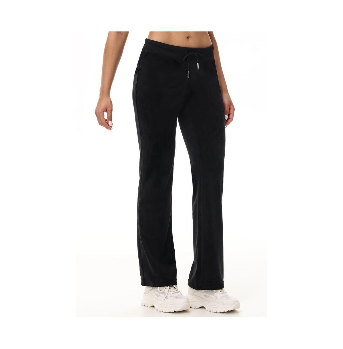 Juicy Couture Women's Rib Waist Long Velour Pant - Liquorice