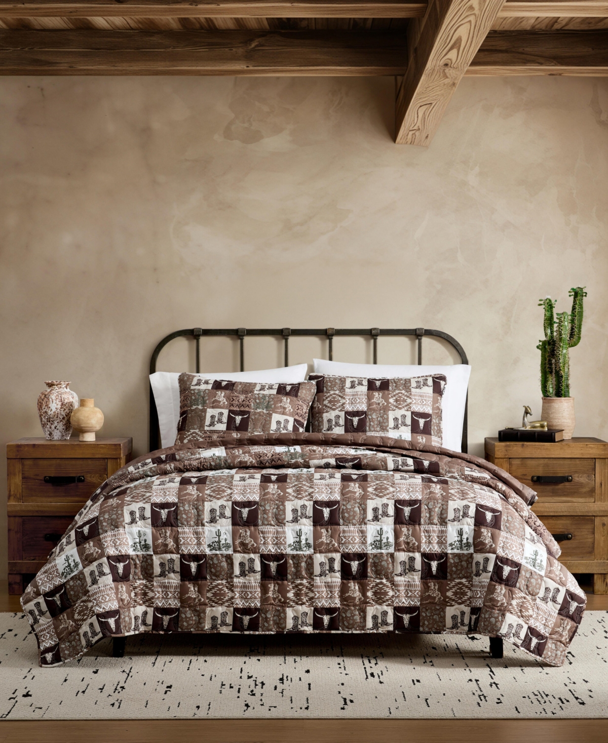 Wrangler Fall Western Patch Microfiber 3-Piece Quilt Set, Full/Queen