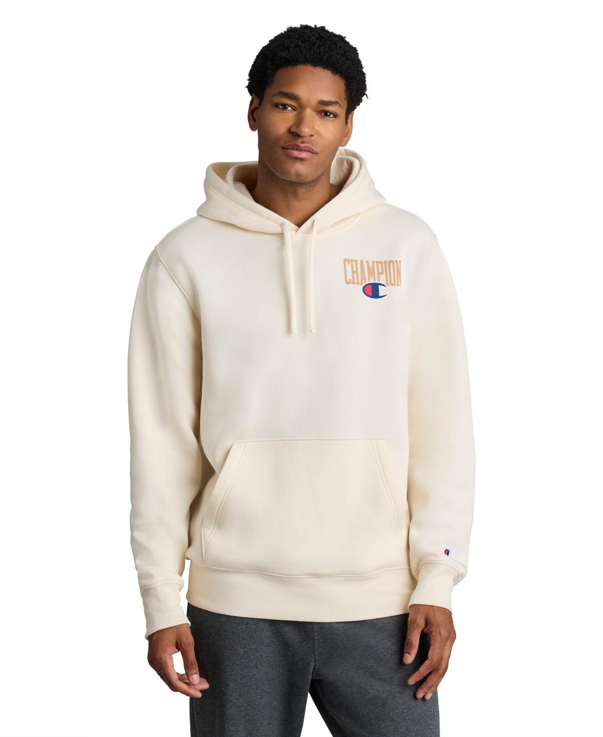 Champion Men's Powerblend Fleece Graphic Pullover Hoodie - Unbleached Cotton