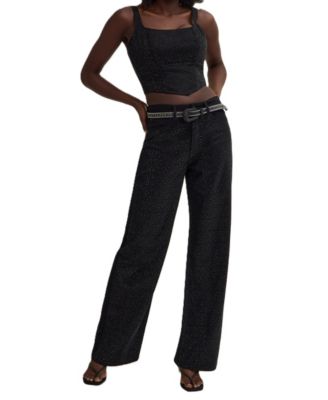 Women's Gala Crop Rhinestone Square-Neck Denim Bustier and Rhinestone Jeans
