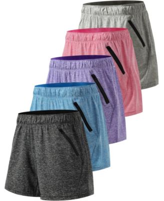 Women's Mid-Thigh Zipper Pocket Athletic Shorts, 5" Inseam, 5-Pack