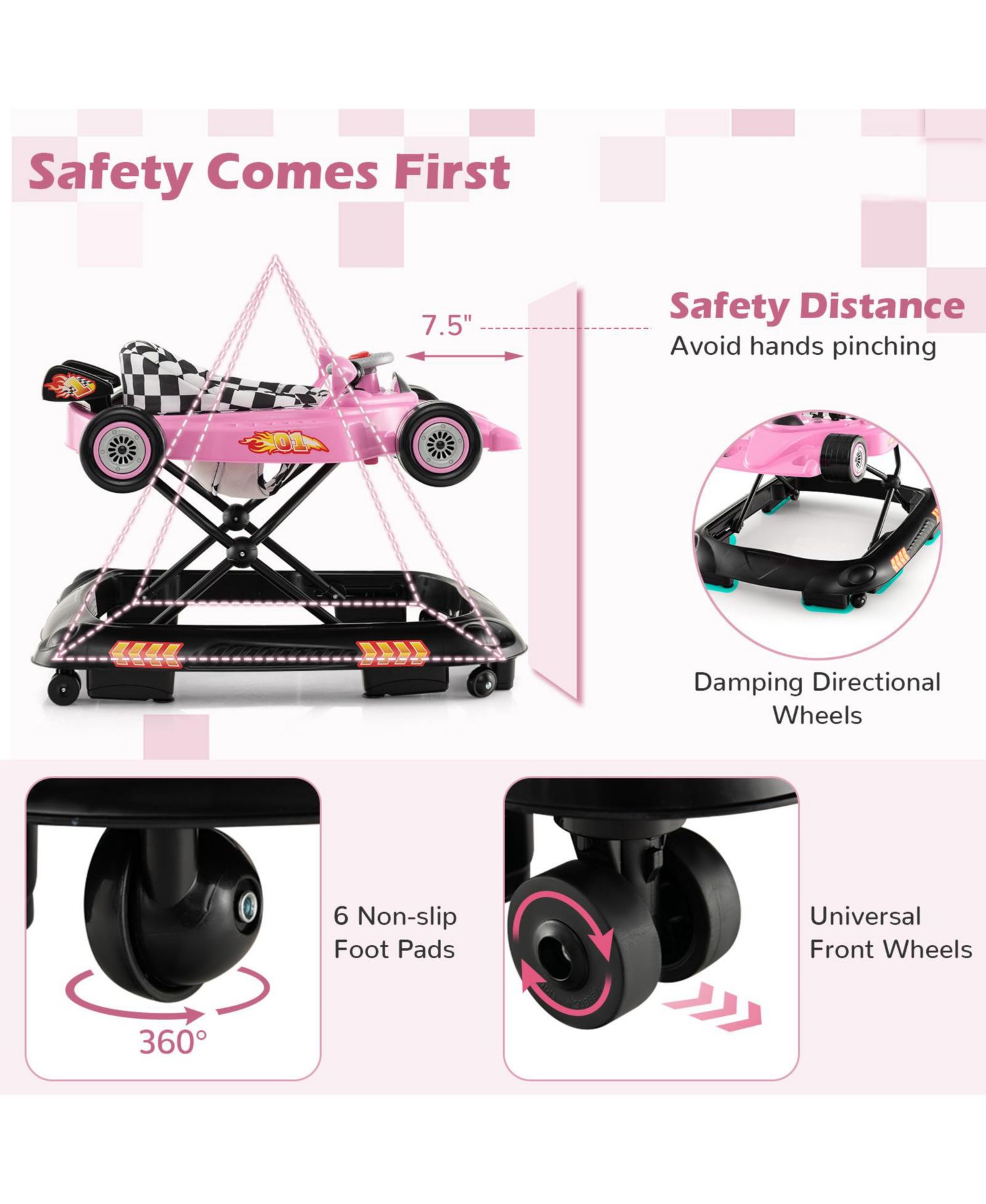 Baby Walker with Adjustable Height and Convertible Design for Infants