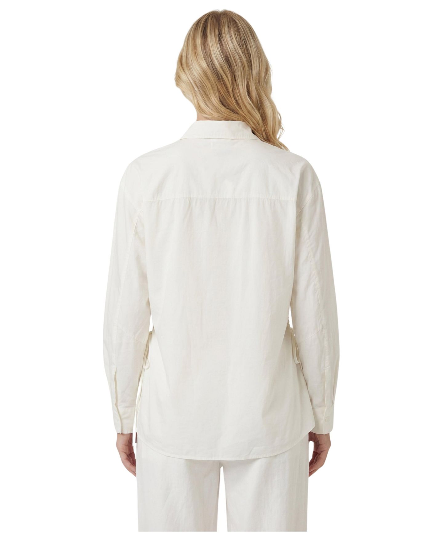 Женская рубашка Modenaire Long-Sleeve Relaxed-Fit Side Drawstring Button-Up, цвет: Кремовый — фото 2