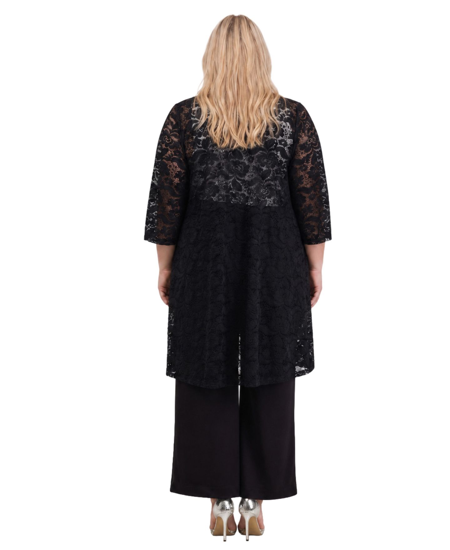 Женская куртка 24seven Comfort Apparel Plus Size Floral Lace Open-Front, цвет: Чёрный — фото 3