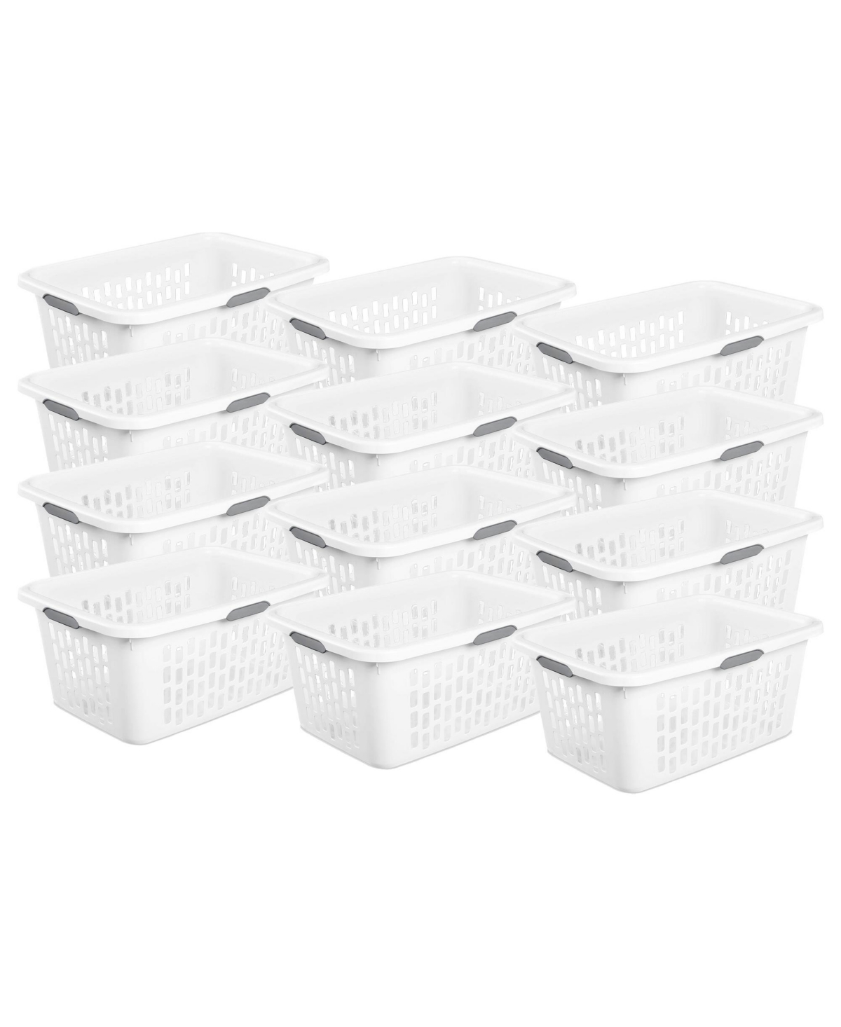 Sterilite Laundry Basket, 2 Bushel Plastic Hamper with Handles, White, 12 Pack
