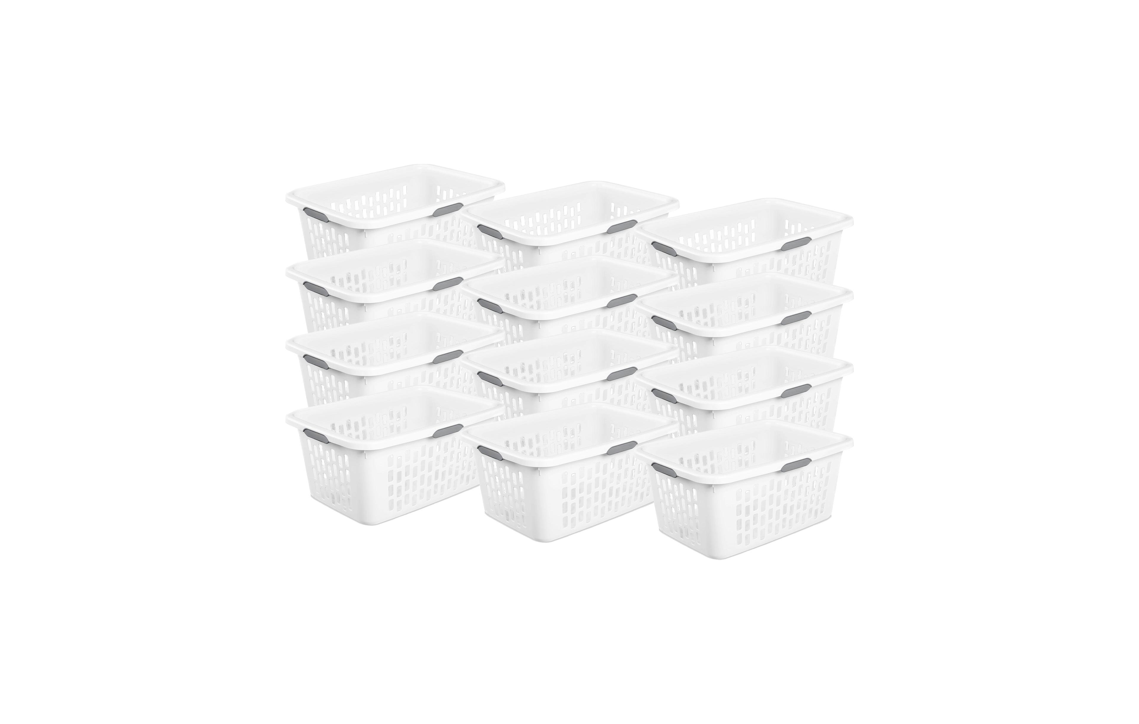Sterilite Laundry Basket, 2 Bushel Plastic Hamper with Handles, White, 12 Pack
