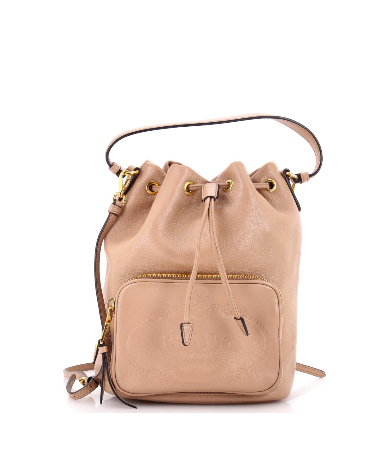 Pre-Owned Prada Small Logo Drawstring Bucket Bag Glace Calf