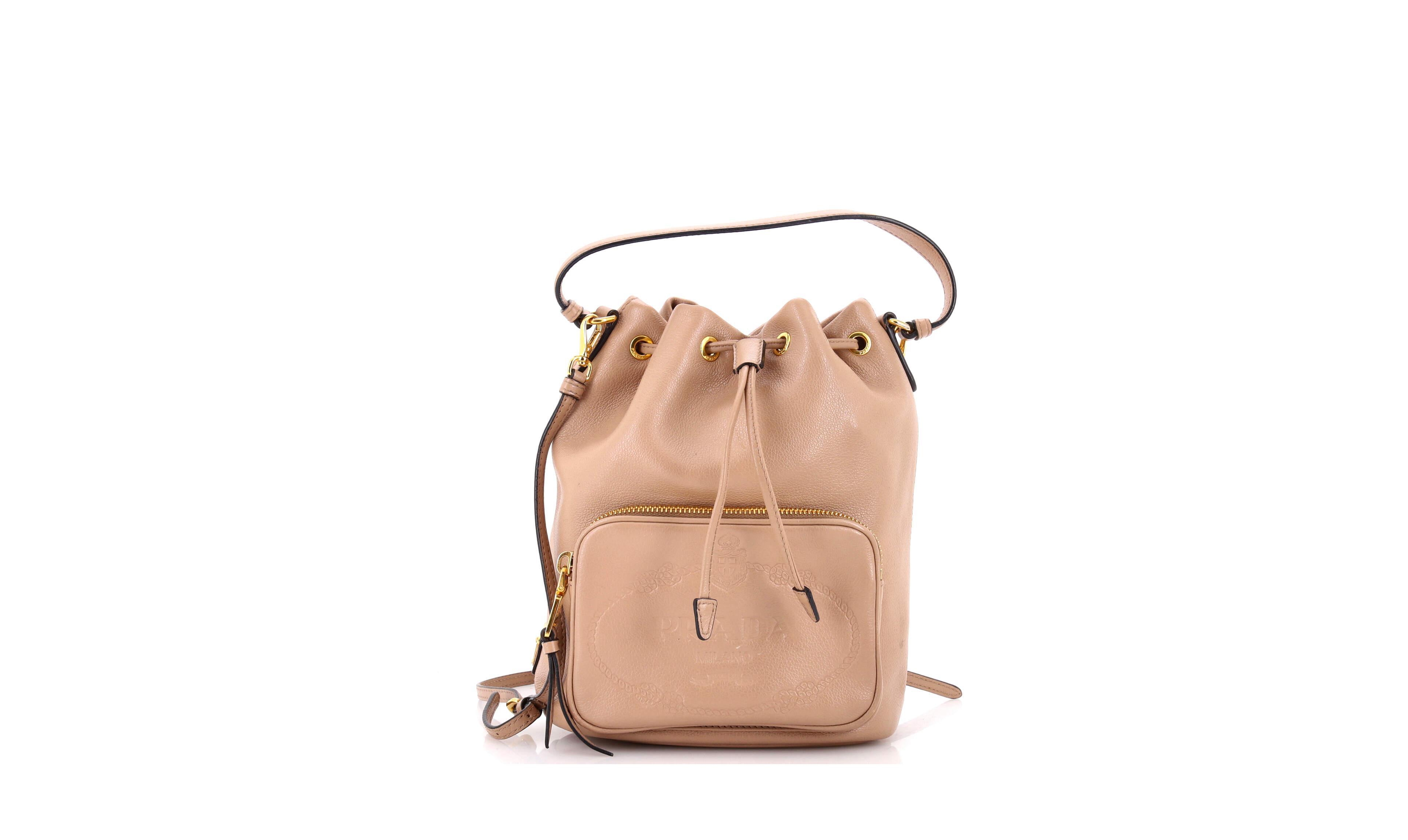 Pre-Owned Prada Small Logo Drawstring Bucket Bag Glace Calf