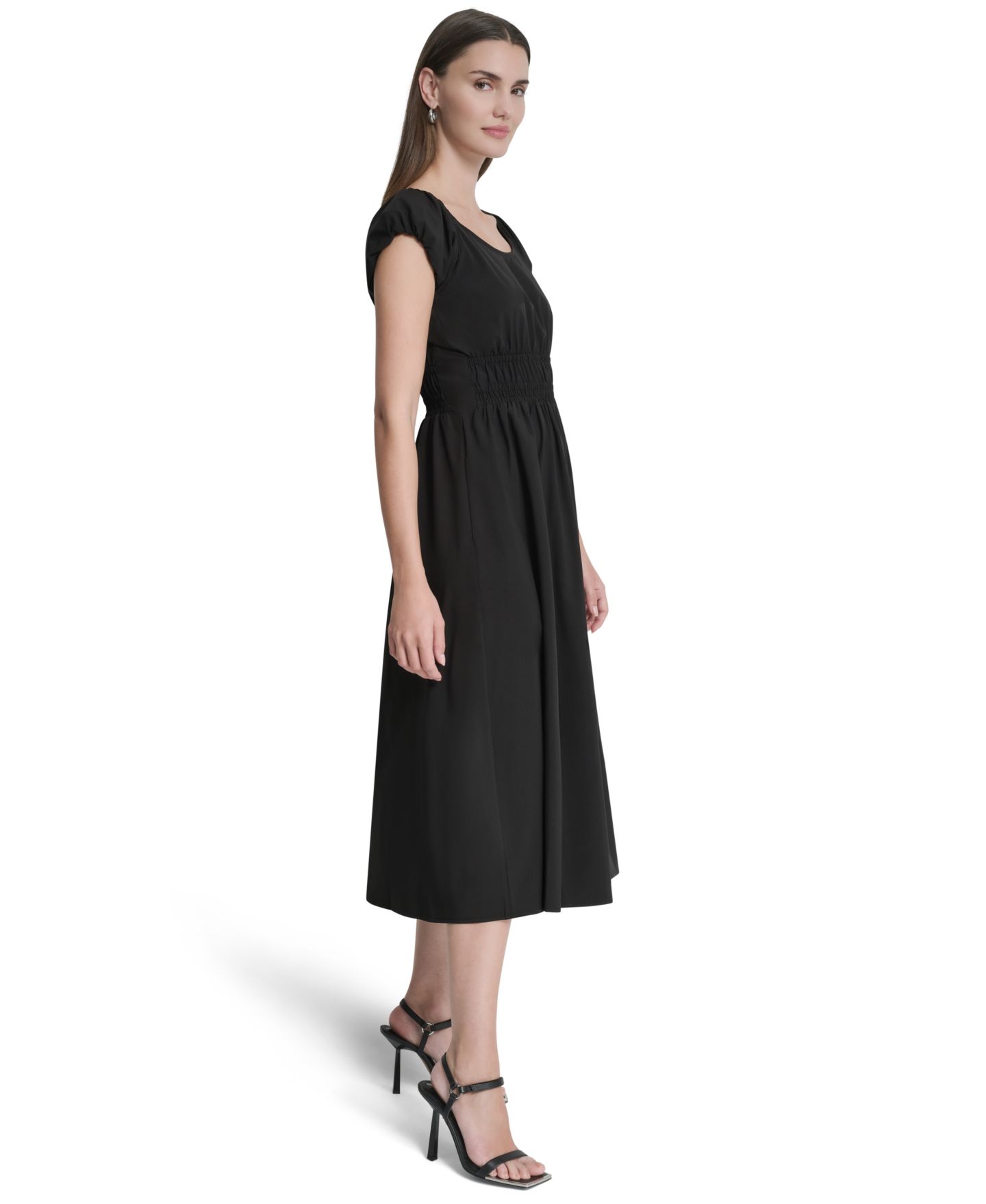Женское платье DKNY Puff Sleeve Tiered Midi, цвет: Чёрный — фото 3