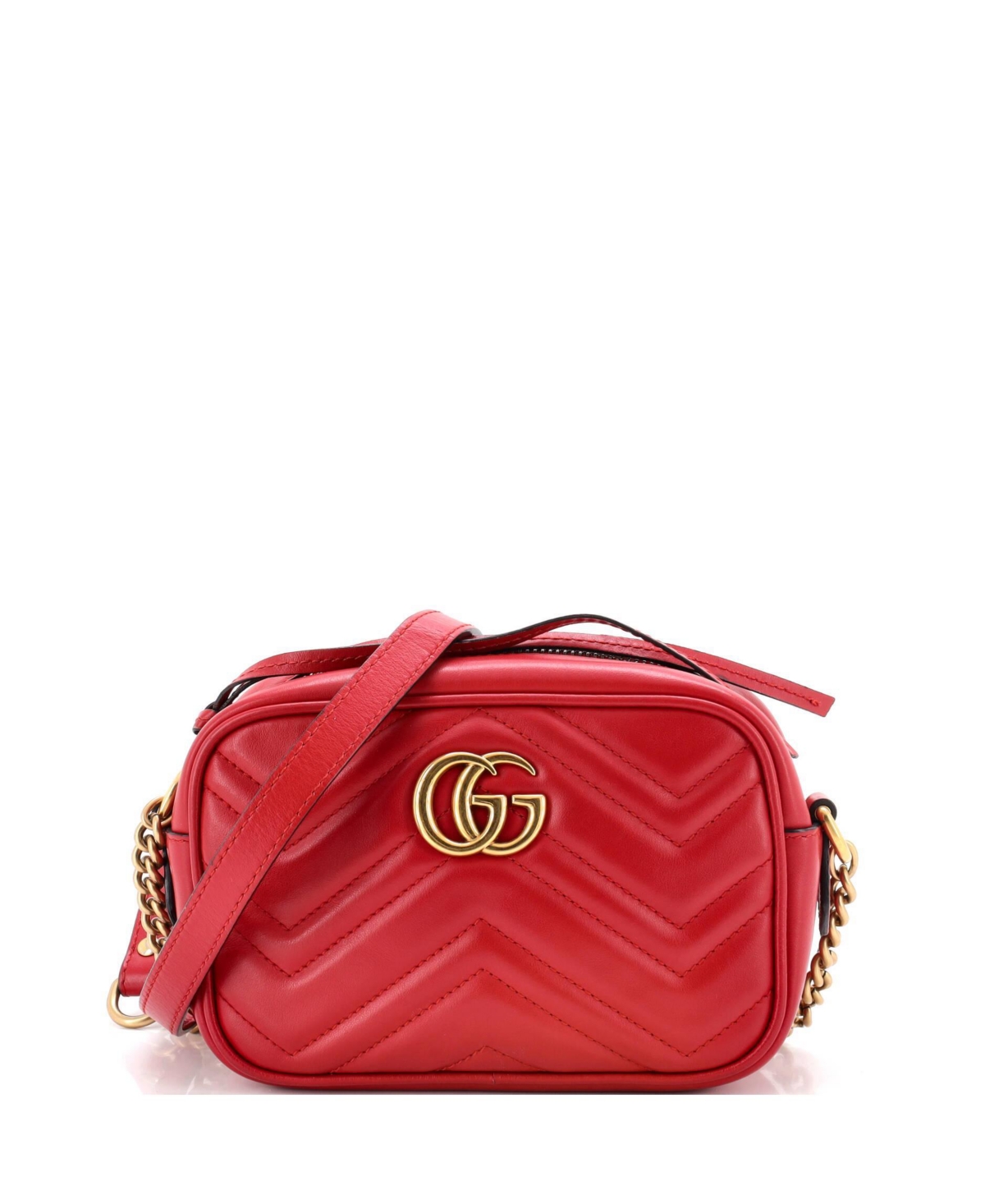 Pre-Owned Gucci Mini Gg Marmont Shoulder Bag Matelasse Leather - Red