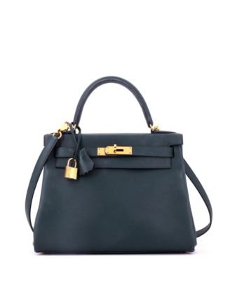 Pre-Owned Hermes Kelly 28 Handbag Green Evercolor with Gold Hardware