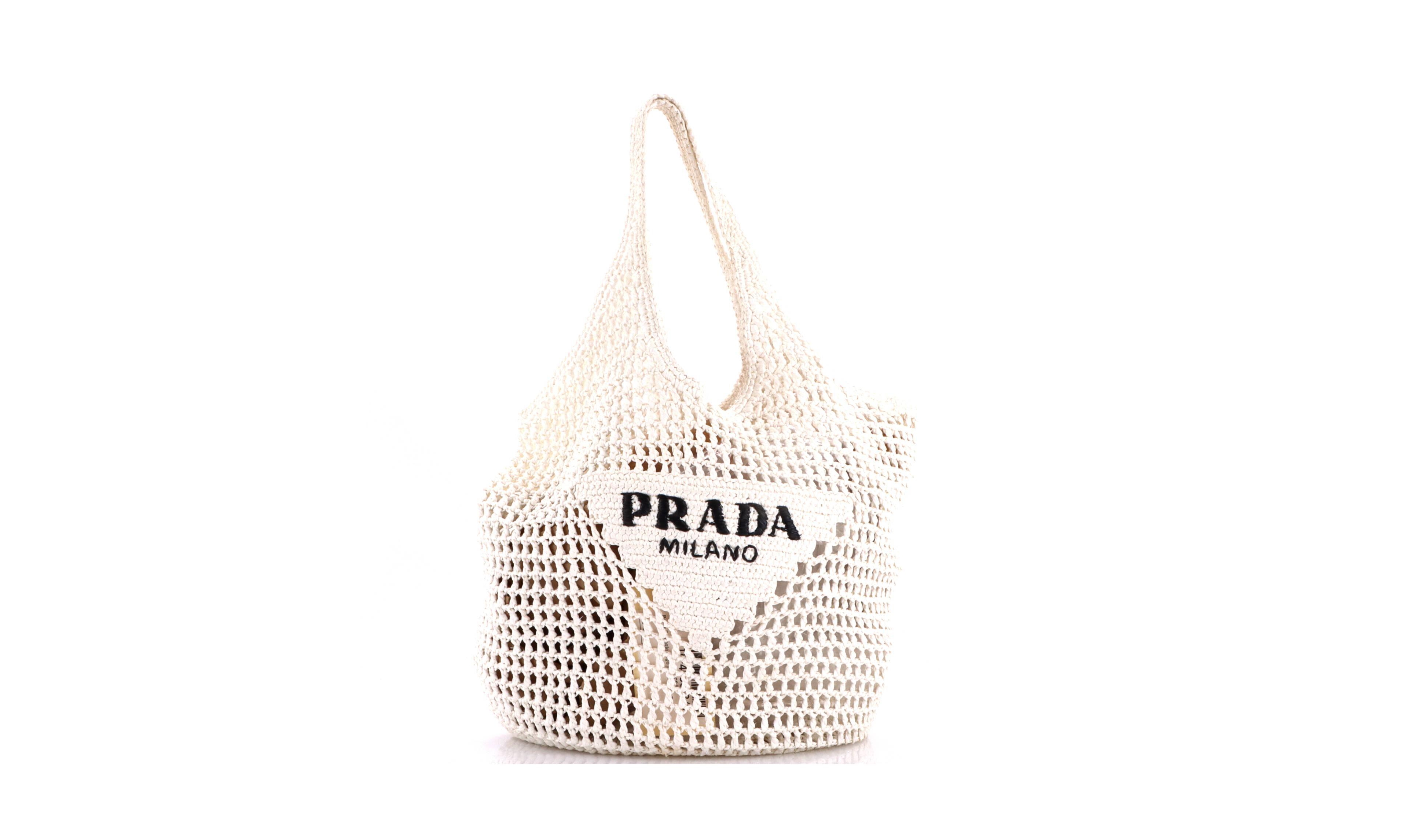 Pre-Owned Prada Small Triangle Logo Bucket Tote Raffia