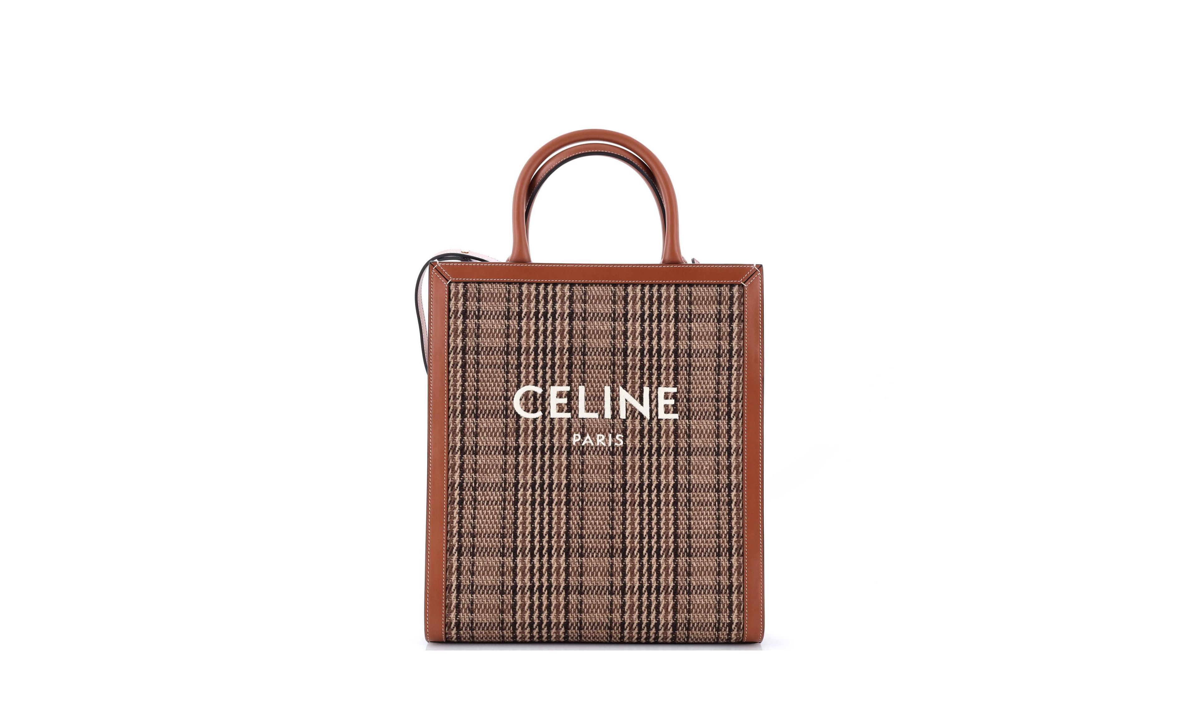 Pre-Owned Celine Small Vertical Cabas Tote Check Canvas and Leather