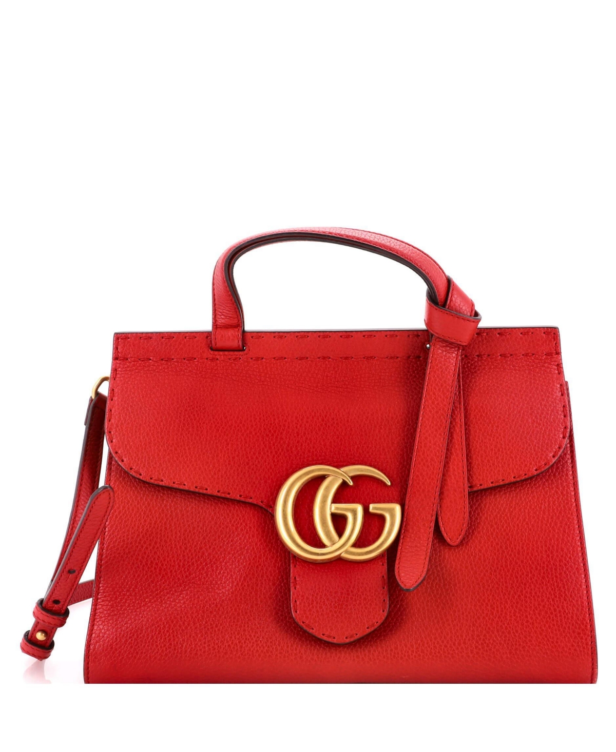 Pre-Owned Gucci Small Gg Marmont Top Handle Bag Leather - Red