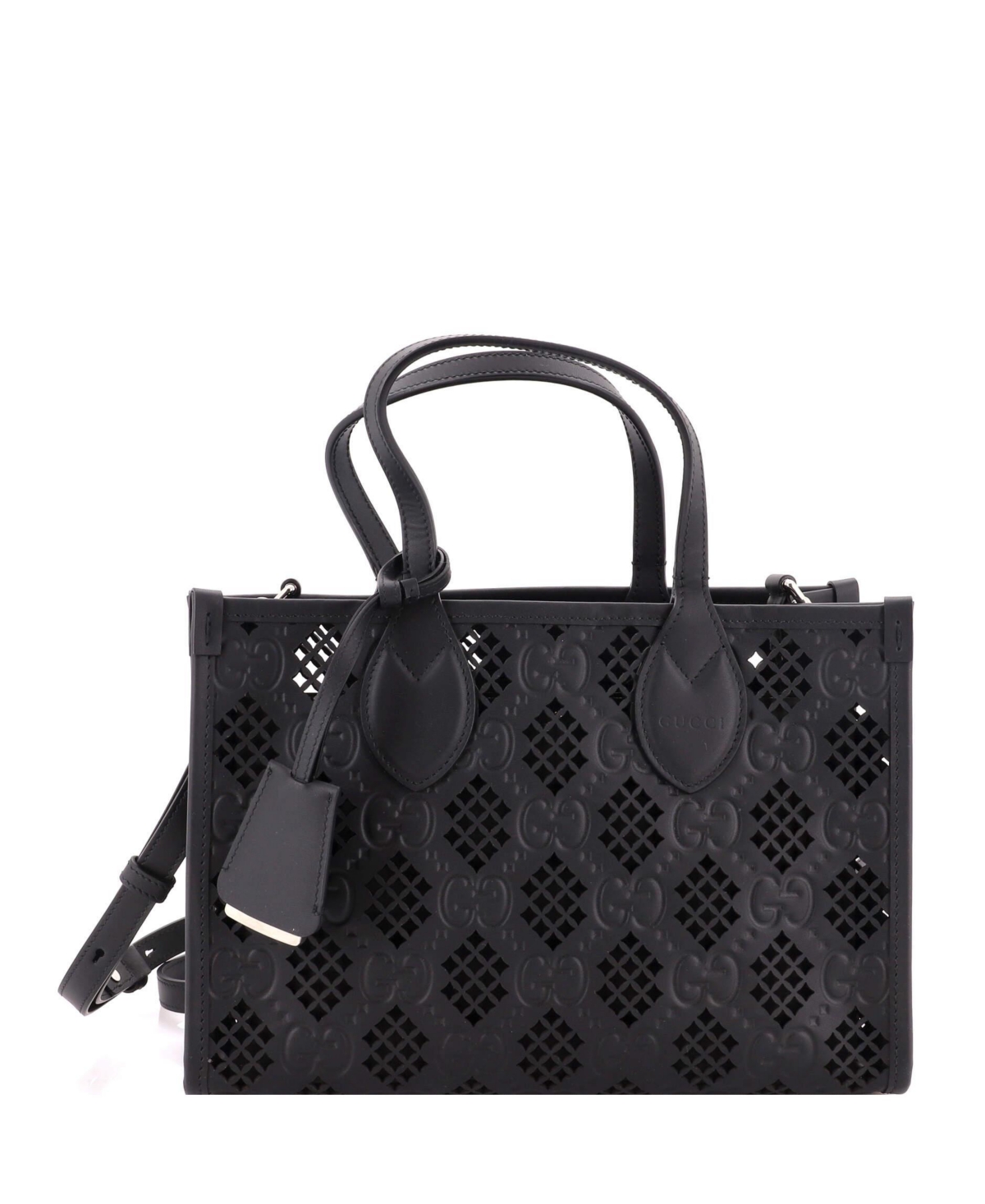 Pre-Owned Gucci Small Convertible Tote Gg Debossed Laser Cut Leather