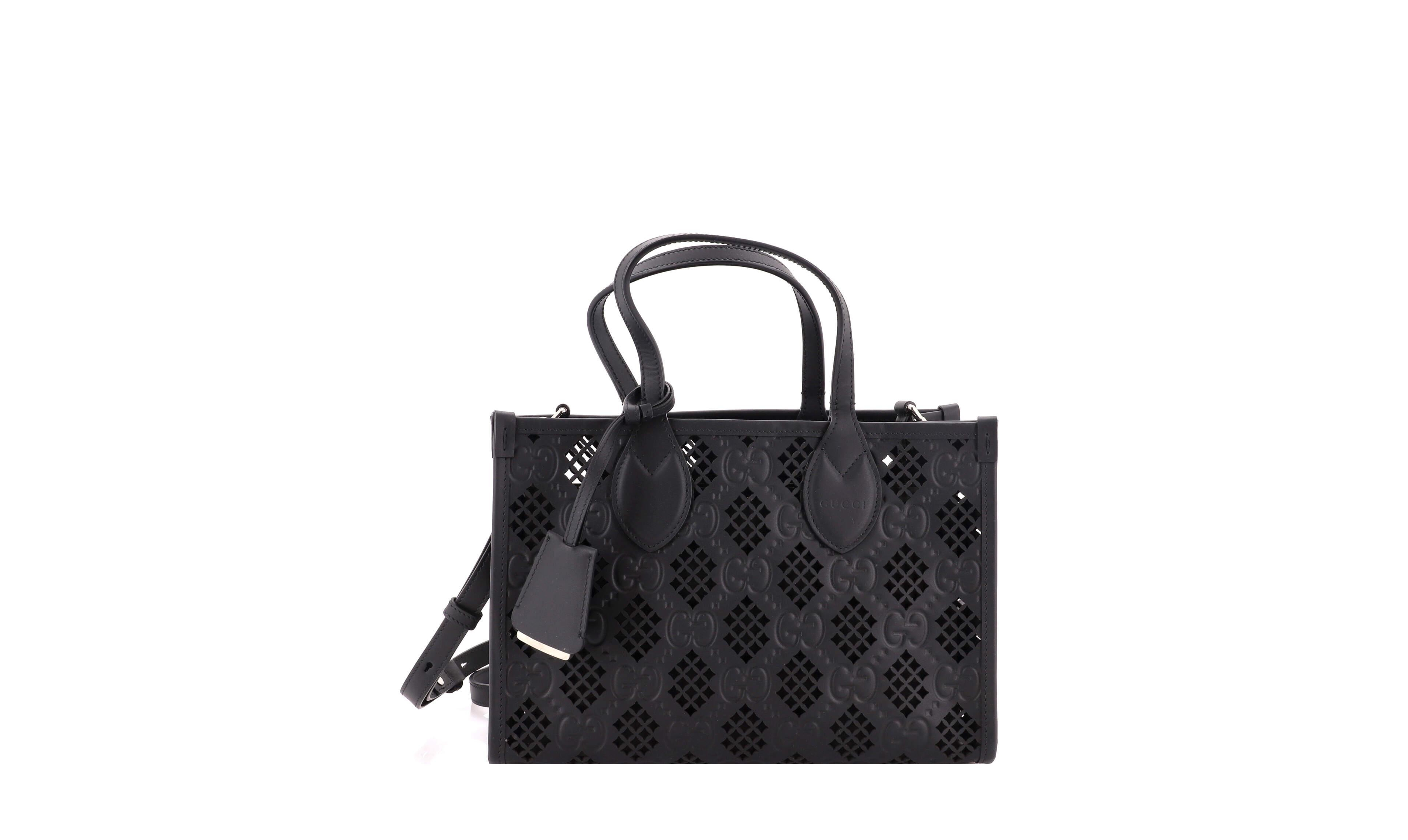 Pre-Owned Gucci Small Convertible Tote Gg Debossed Laser Cut Leather