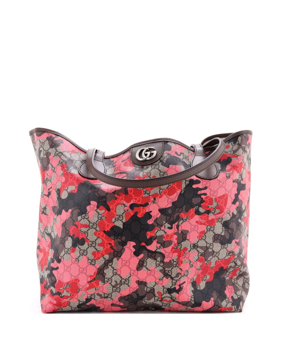 Pre-Owned Gucci Large Gg Open Tote Gg Camouflage Coated Canvas - Brown