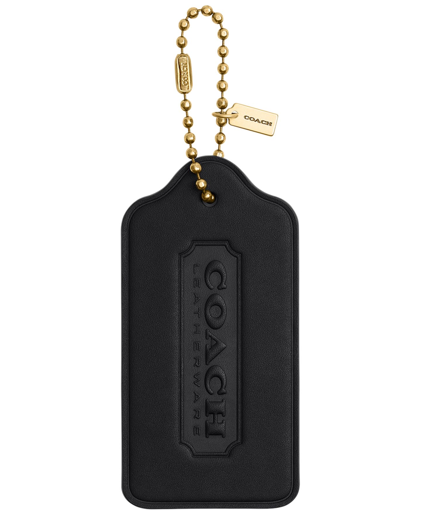 Женский брелок COACH Oversized Glovetanned Leather Hangtag Bag Charm, цвет: Латунный / Чёрный — фото 1
