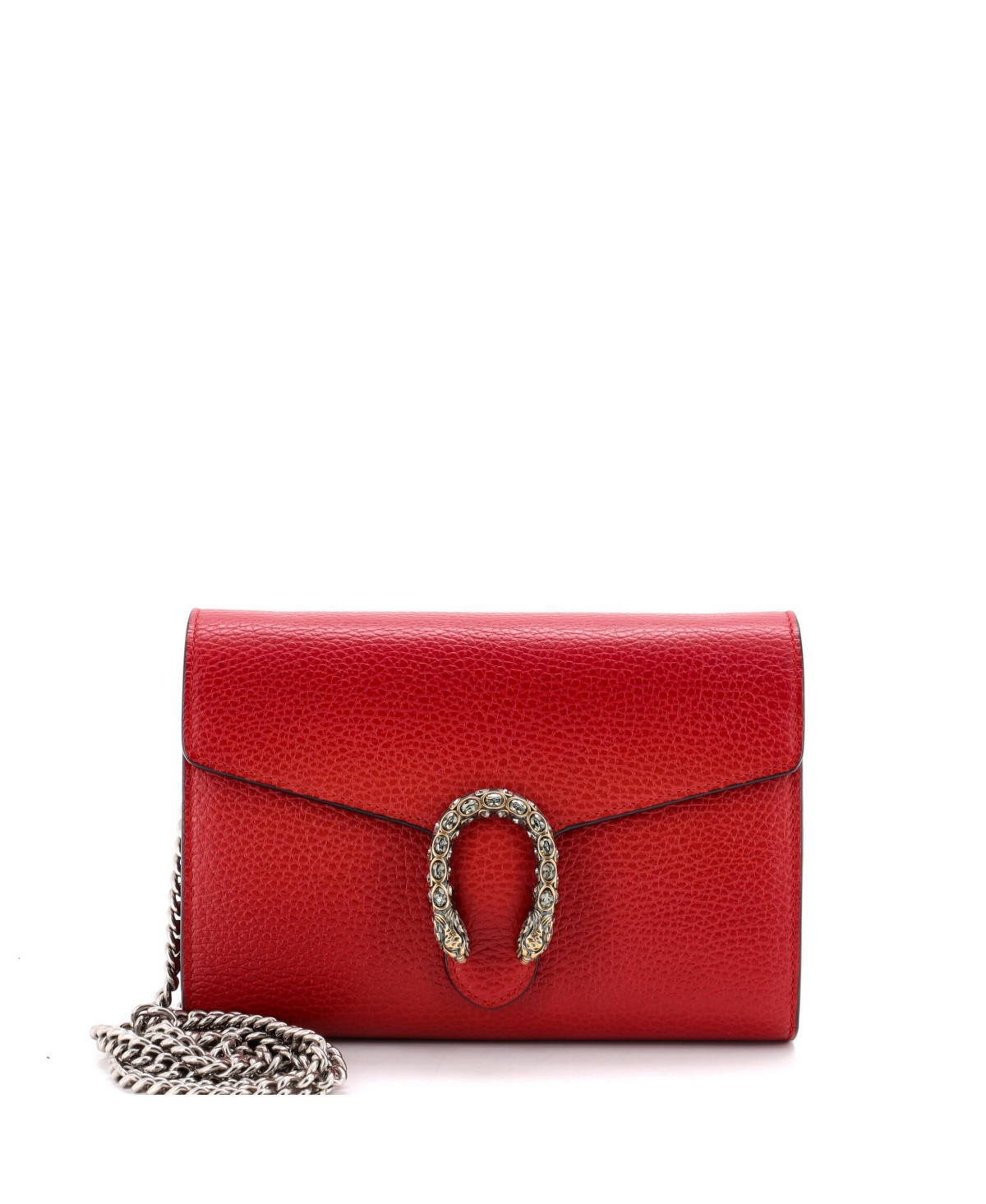 Pre-Owned Gucci Small Dionysus Chain Wallet Leather with Embellished Detail - Red