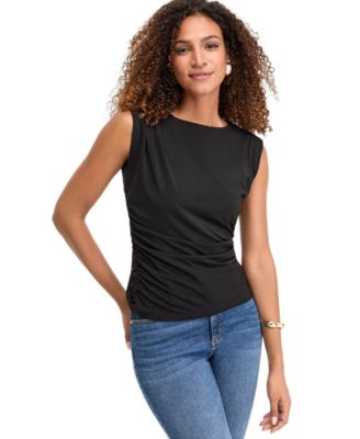 Women's Sleeveless Ruched Boatneck Knit Top
