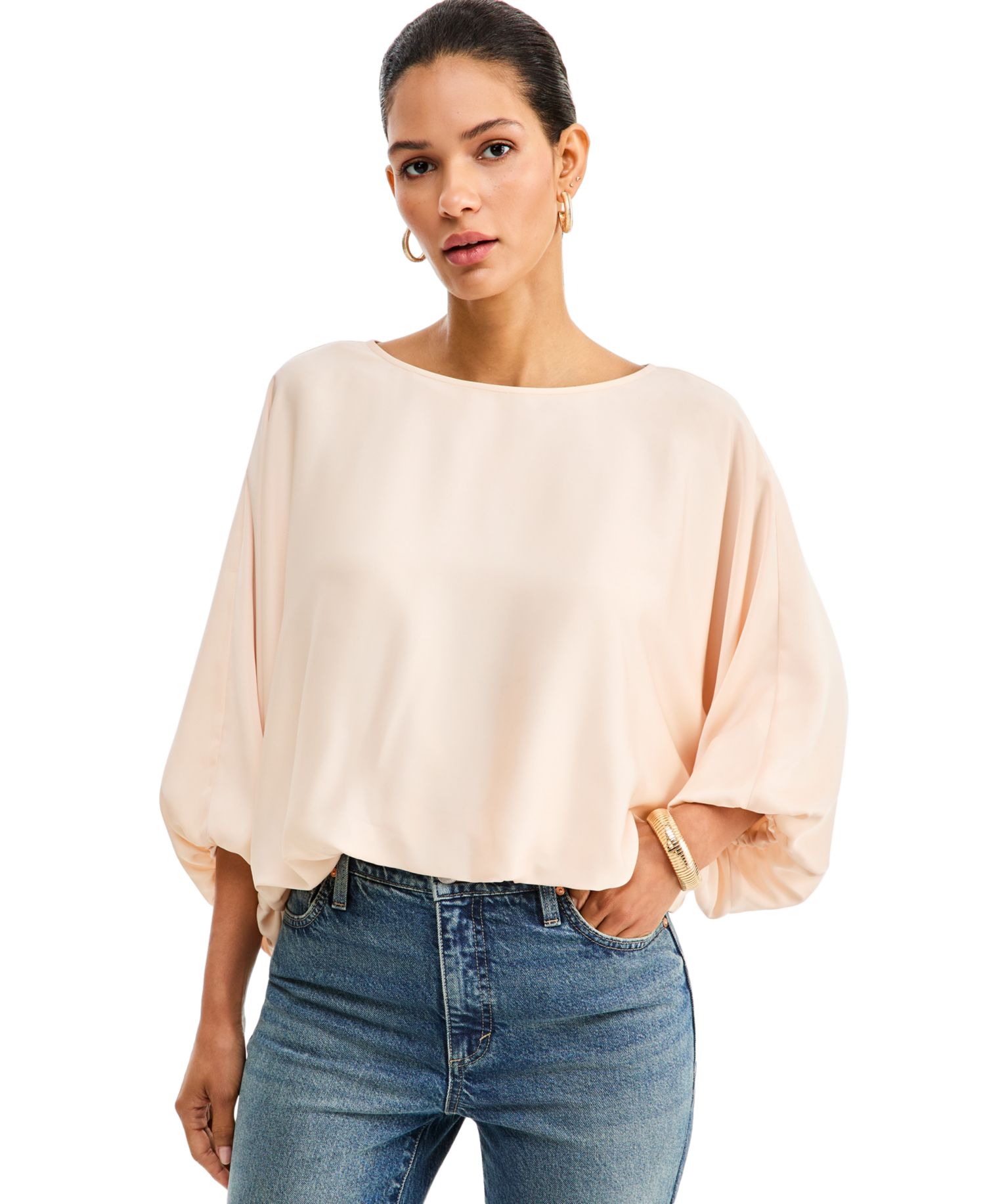Women's Elbow-Sleeve Bubble Boat Neck Blouse