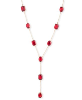 Gold-Tone Multicolor Stone Lariat Necklace, 16" + 3" extender
