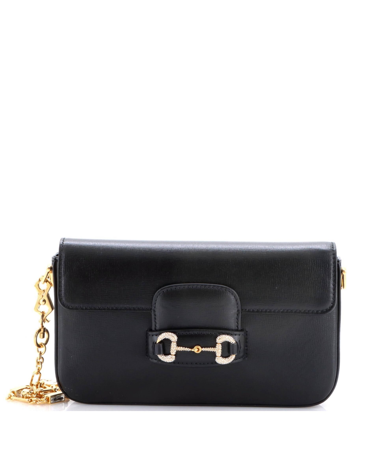 Pre-Owned Gucci Mini Horsebit 1955 Shoulder Bag Leather with Crystal Detail - Black